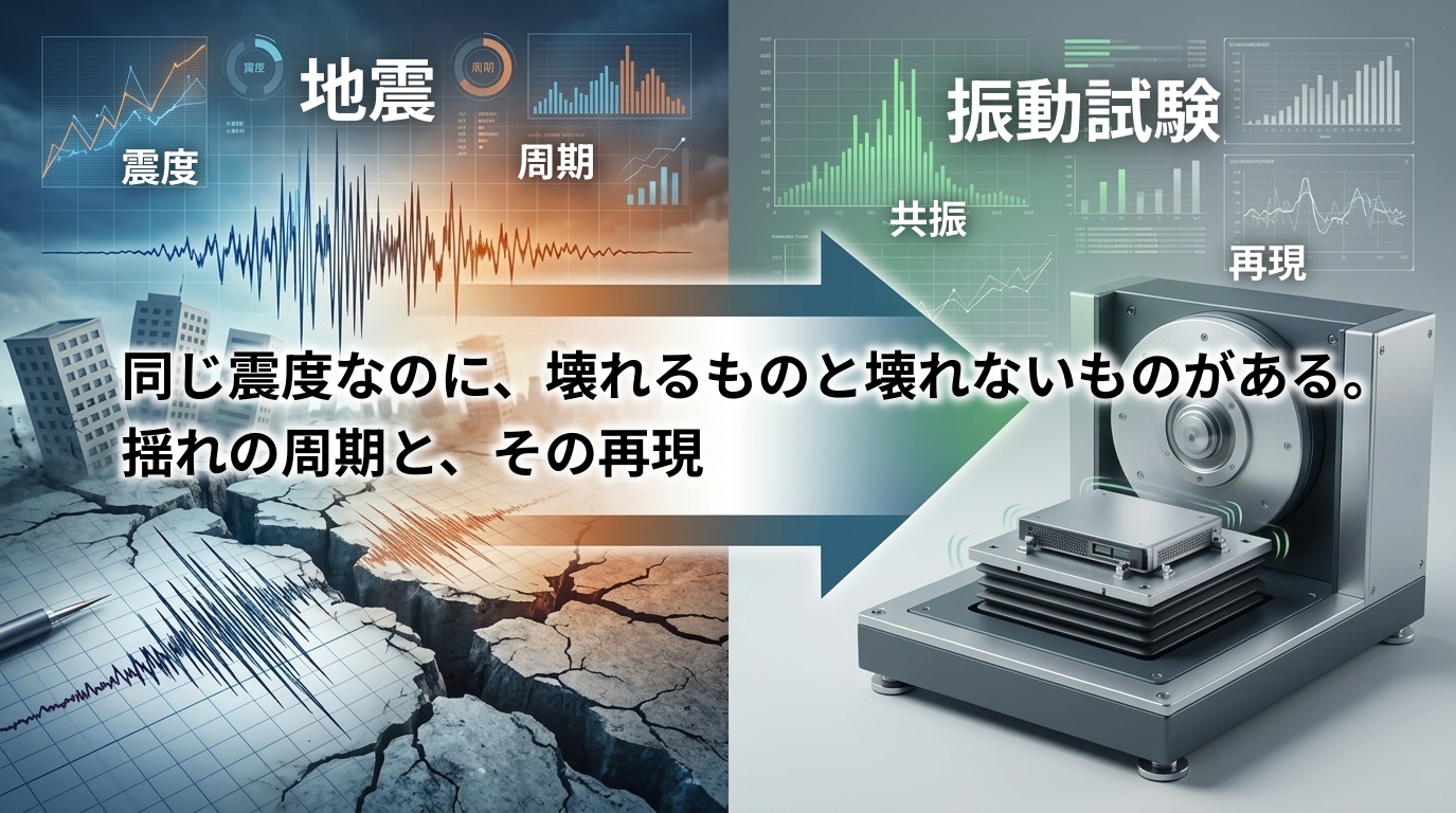 室内から窓の外を見ている構図で、地面や建物がわずかに揺れていることを示唆する情景。特定の被災地や被害の様子は描かず、「誰の身の回りにも起こりうる揺れ」という記事のテーマを先取りする。