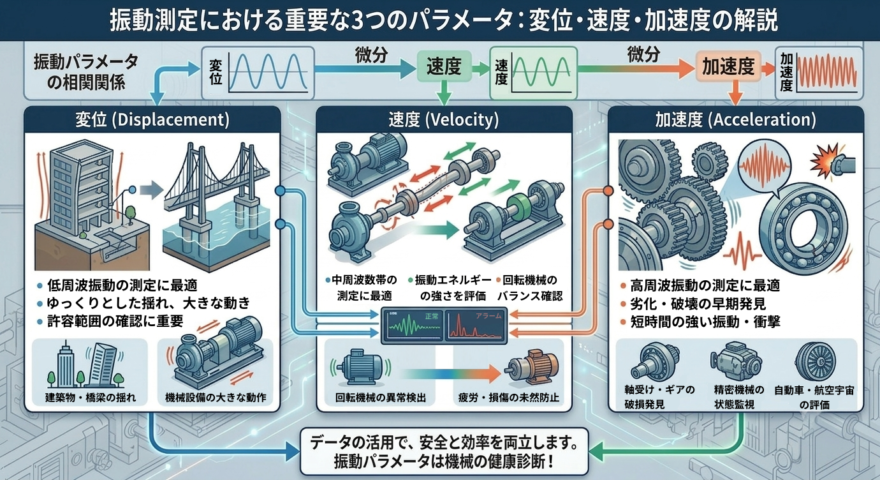 振動測定「変位」「速度」「加速度」の3つのパラメータ
